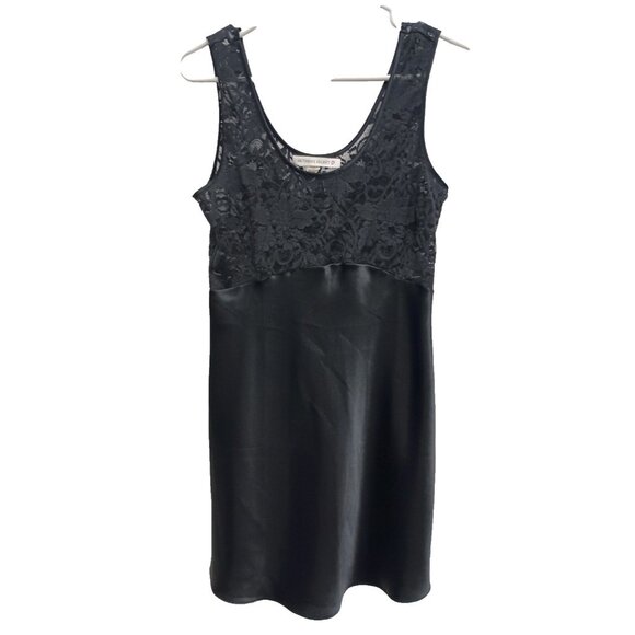 VTG Y2K Victorias Secret Womens Mini Slip Dress Small Black Fairy Lace Satin - Picture 1 of 8